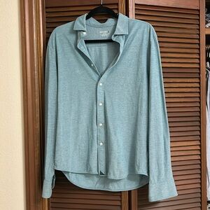 Blue untuckit button up shirt